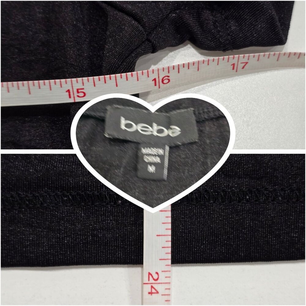 Bebe ✦ Black Rhinestone Logo Tee ✦ Short Sleeve Fitted Stretch Soft Y2K Sz M - Picture 7 of 9
